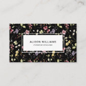 Wilde bloem QR Code Spring Floral Black Visitekaartje (Voorkant)