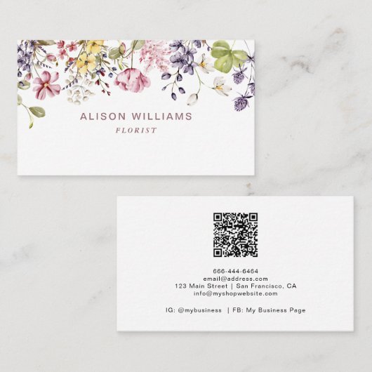 Wilde bloem QR-code Trendy Florist Visitekaartje (Voorkant / Achterkant)