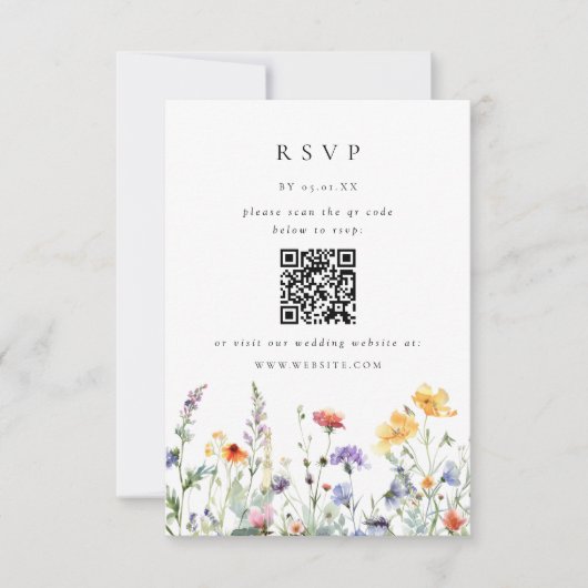 Wilde bloem QR-code trouw-RSVP kaart (Voorkant)