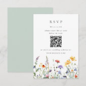 Wilde bloem QR-code trouw-RSVP kaart (Voorkant / Achterkant)