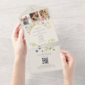 Wilde bloem QR-code trouwfeest All In One Uitnodiging (Afscheurbaar)