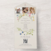 Wilde bloem QR-code trouwfeest All In One Uitnodiging (Binnen)