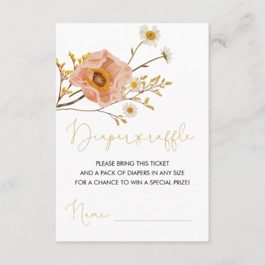 Wilde bloem Raffle Ticket , Bohemian Shower Informatiekaartje (Voorkant)