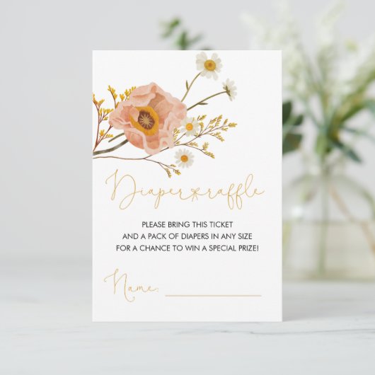 Wilde bloem Raffle Ticket , Bohemian Shower Informatiekaartje (Staand voorkant)