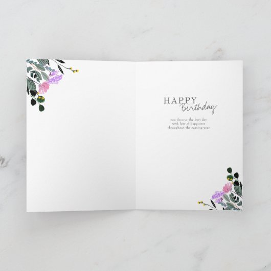 Wilde bloem Rand Bloomend Marvelous Birthday Kaart (Binnen)