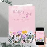 Wilde bloem Rand Roze Waterverf Birthday Kaart<br><div class="desc">Eenvoudig en ,  deze waterverf van de wildbloem verjaardagskaart is binnenin en buiten versierd met wilde bloemen. U kunt zich met een naam op de voorzijde en een bericht binnen personaliseren.</div>