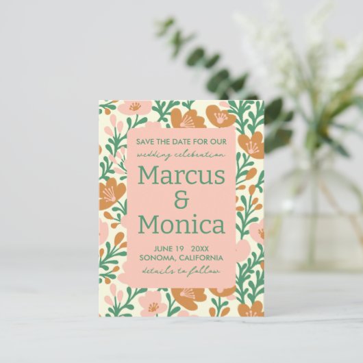 Wilde bloem ranken roze groen op maat gemaakt Save Briefkaart (Staand voorkant)