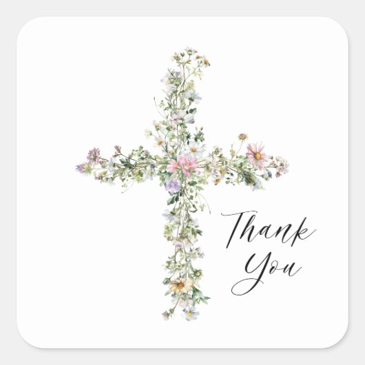Wilde bloem Religieus Hartelijk dank Vierkante Sticker (Voorkant)