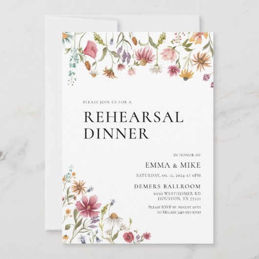 Wilde bloem repetitie binnenuitnodiging kaart (Voorkant)