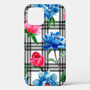 Wilde bloem rode en blauwe pioen bloemen patroon i iPhone 12 hoesje
