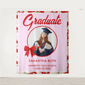 Wilde Bloem Rode Gingham Strik Foto Grad Achtergro Wandkleed (Voorkant)