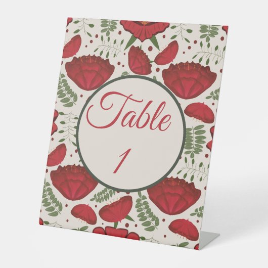 Wilde Bloem Rode Klaproos Tafelnummer Reclamebord Met Voetstuk (Voorkant)