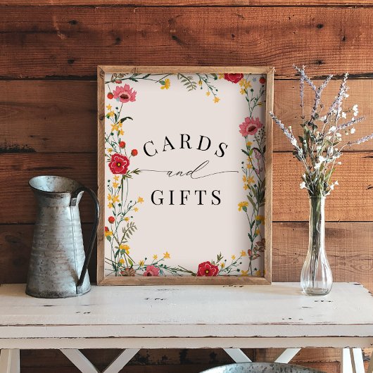 Wilde bloem Rood Gele Kaarten en cadeaubonzen Poster