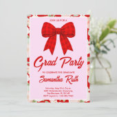 Wilde Bloem Rood Geruite Strik Afstudeerfeest Kaart (Staand voorkant)