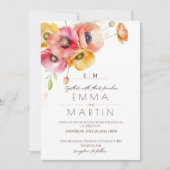 Wilde bloem Rood Goud Stof Elegante Bloemige Bruil Kaart (Voorkant)