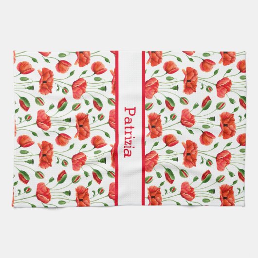 Wilde bloem Rood Klaproos Bloemmotief Aangepaste n Theedoek (Horizontaal)