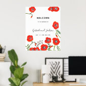 Wilde Bloem Rood Klaprozen Moderne Bloem Bruiloft Poster (Thuiskantoor)
