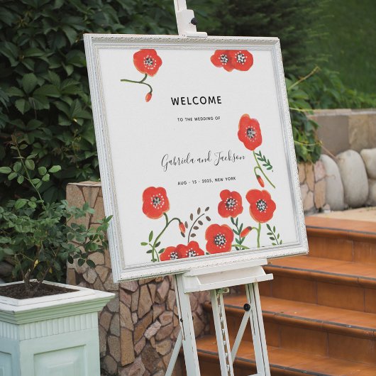 Wilde Bloem Rood Klaprozen Moderne Bloem Bruiloft Poster