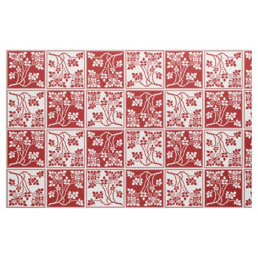 Wilde bloem Rood Witte besmeurde flora gecontrole Stof (Fat Quarter)