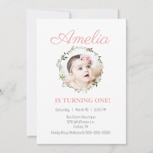 Wilde bloem - Roze bloem - Foto Baby Kaart (Voorkant)