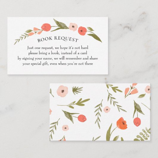 Wilde bloem Roze Coral Book Request Card Visitekaartje (Voorkant / Achterkant)