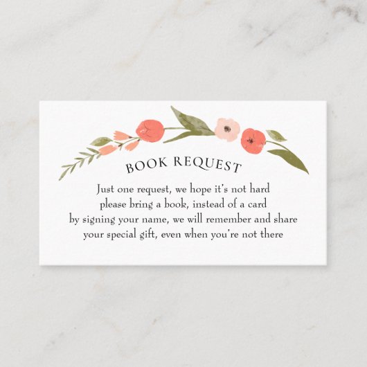 Wilde bloem Roze Coral Book Request Card Visitekaartje (Voorkant)