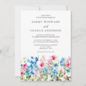 Wilde bloem Roze en Blauwe Bloemige Trouwdag Kaart (Voorkant)