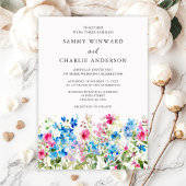 Wilde bloem Roze en Blauwe Bloemige Trouwdag Kaart