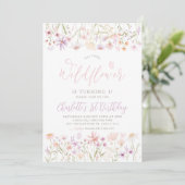 Wilde bloem Roze Floral Girls 1ste verjaardag Kaart (Staand voorkant)