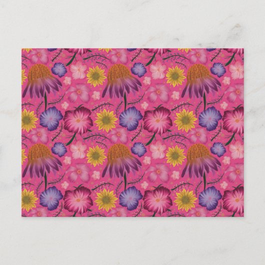 Wilde bloem Roze Floral Pattern Briefkaart (Voorkant)