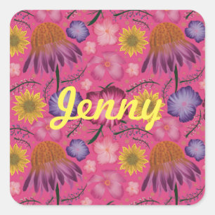 Wilde bloem Roze Floral, speciaal aangepast Vierkante Sticker