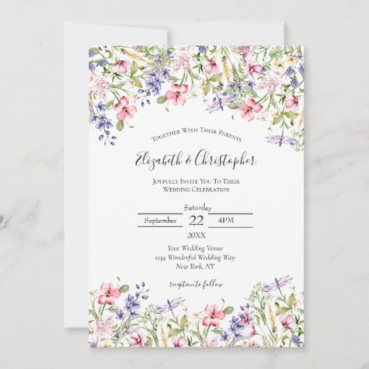 Wilde bloem Roze Geel Paars Boho Modern Wedding Kaart (Voorkant)