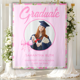 Wilde bloem roze geruite strik foto grad achtergro wandkleed
