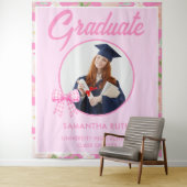 Wilde bloem roze geruite strik foto grad achtergro wandkleed (In situ)