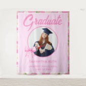 Wilde bloem roze geruite strik foto grad achtergro wandkleed (Voorkant)