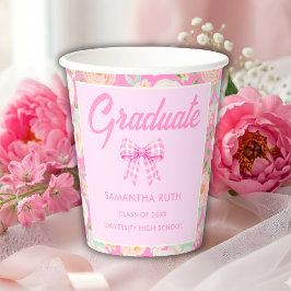 Wilde bloem Roze Gingham Strik Afstudeerfeest Papieren Bekers