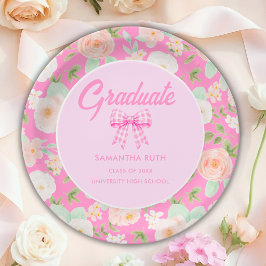 Wilde bloem Roze Gingham Strik Afstudeerfeest Papieren Bordje
