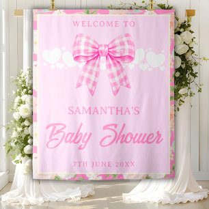 Wilde Bloem Roze Gingham Strik Baby Shower Achterg Wandkleed