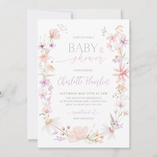 Wilde bloem Roze Paarse Florence Baby shower Kaart (Voorkant)