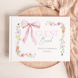 Wilde bloem roze strik afstudeerfeest gastenboek