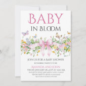 Wilde Bloem Roze Strik Baby Borrel Kaart (Voorkant)
