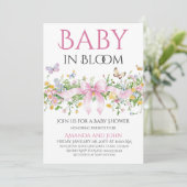 Wilde Bloem Roze Strik Baby Borrel Kaart (Staand voorkant)