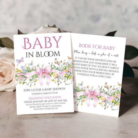 Wilde Bloem Roze Strik Baby Borrel Kaart