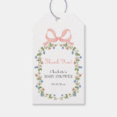 Wilde bloem Roze Strik Baby Shower Cadeaulabel (Voorkant)