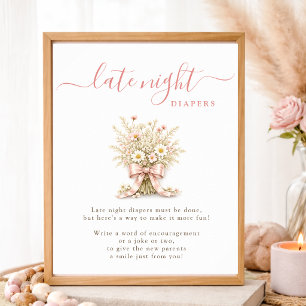Wilde bloem Roze Strik Baby Shower Late Night Luie Poster