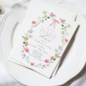 Wilde bloem roze Strik Elegante Baby Shower Kaart