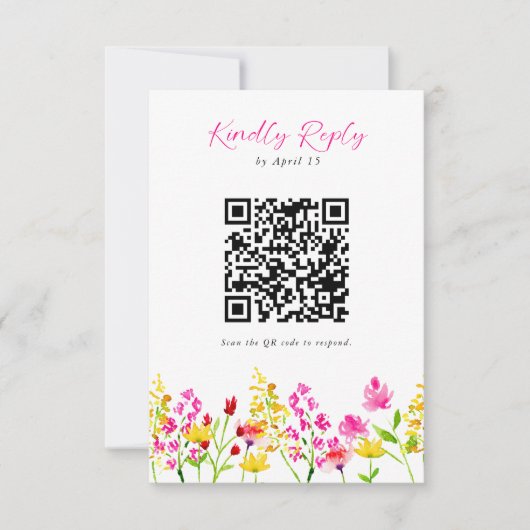 Wilde bloem RSVP QR Code Floral Script (Voorkant)