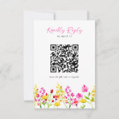 Wilde bloem RSVP QR Code Floral Script Kaartje (Voorkant)
