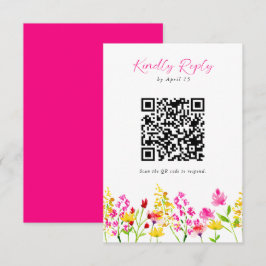 Wilde bloem RSVP QR Code Floral Script Kaartje