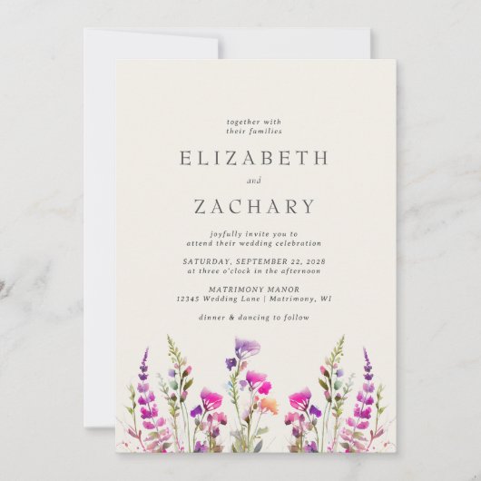 Wilde bloem Rustic Floral Waterverf Wedding Kaart (Voorkant)